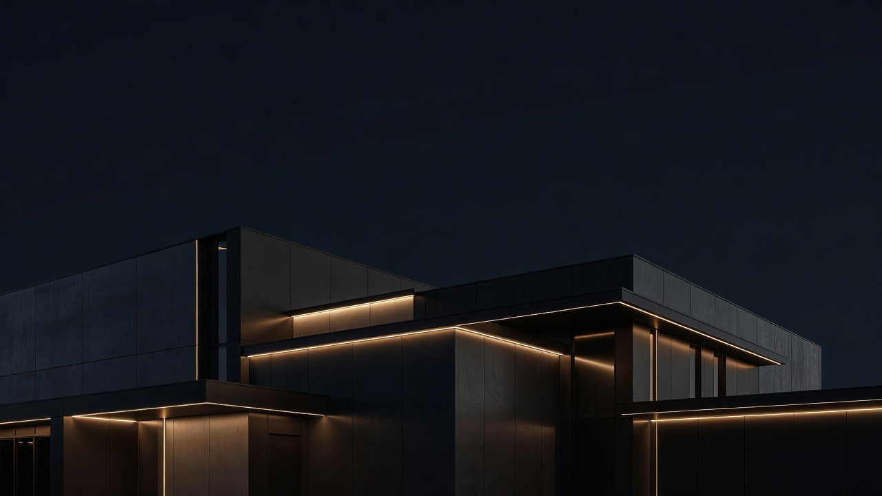 Modern self-storage facility at dusk