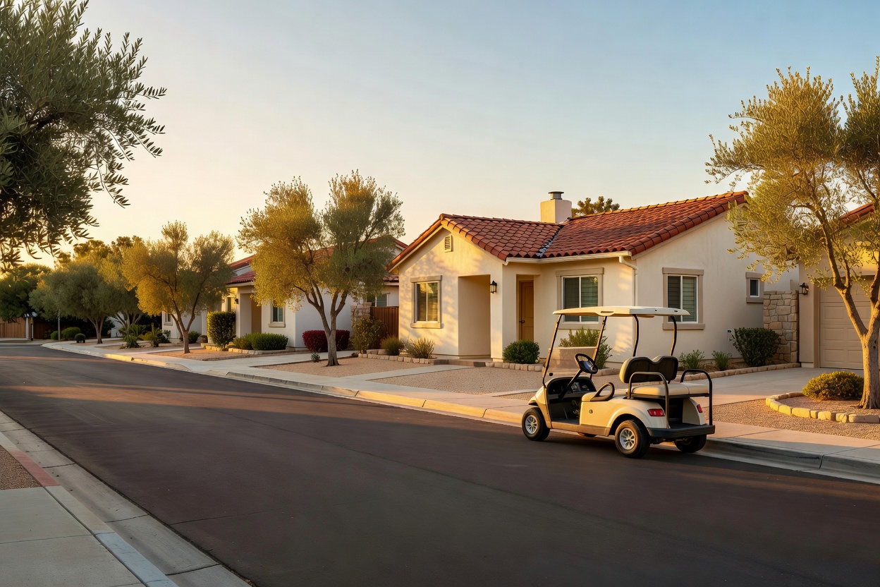 Quiet cart street with one-story casitas