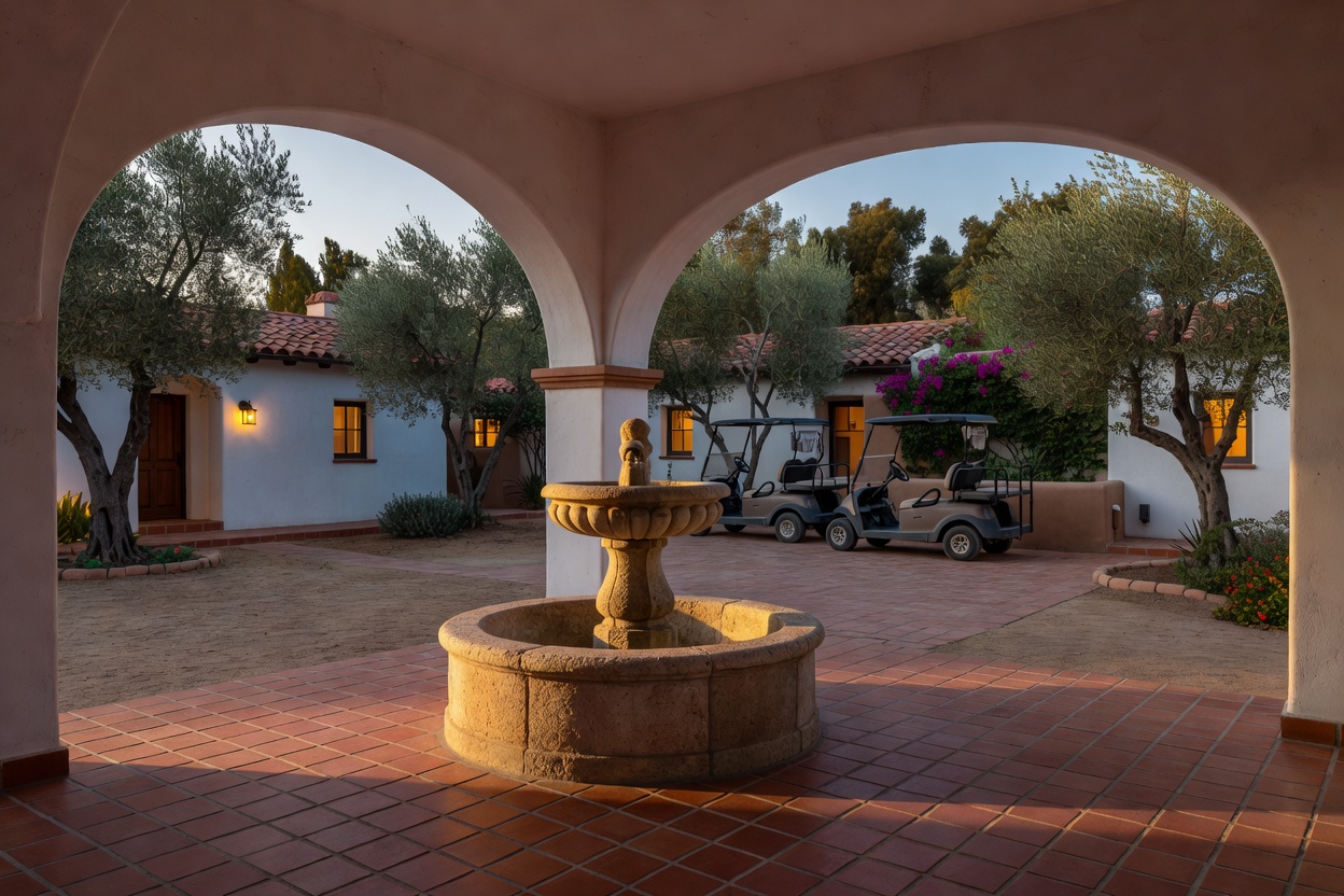 The Square at dusk with golf carts