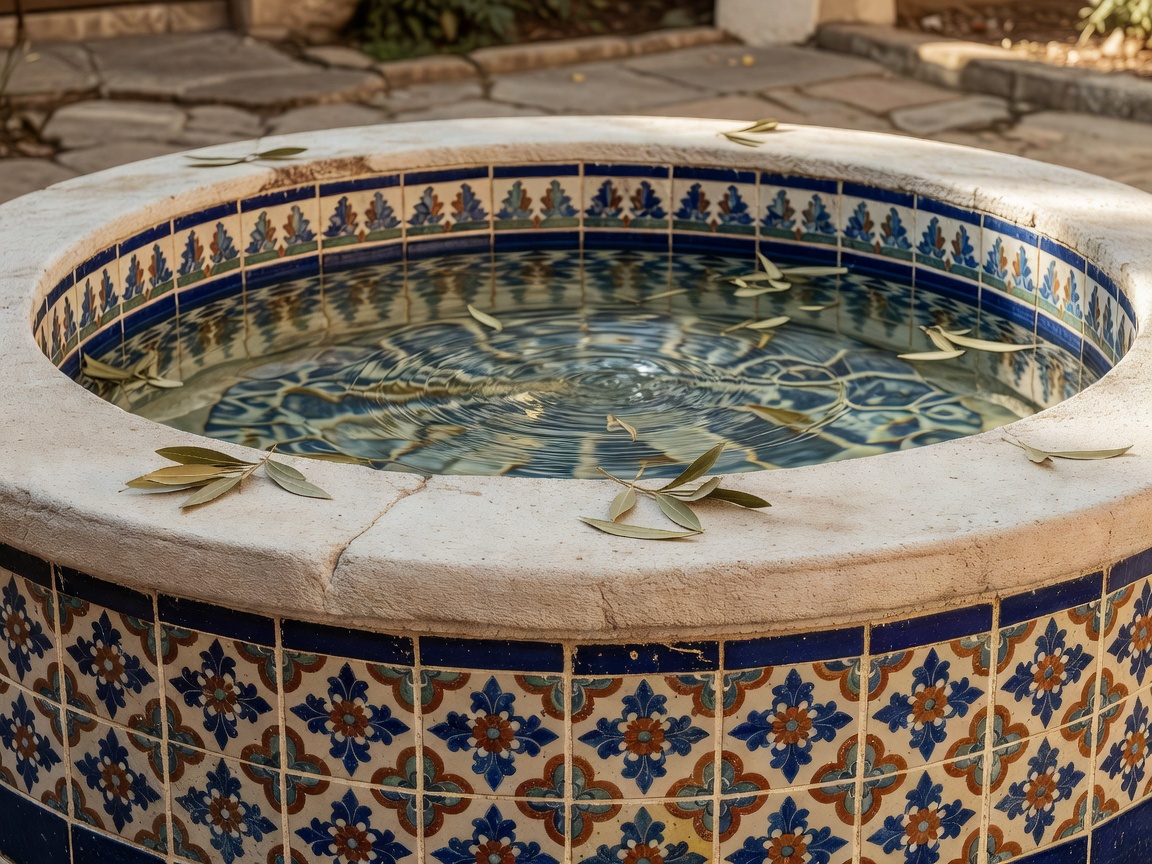 Small courtyard fountain, tile and plaster