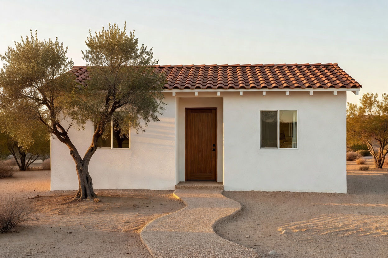 One-story plaster casita